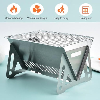 Barbecue Grill, Portable Folding Charcoal Grill, Small Stainless Steel BBQ Grill, Foldable Charcoal Barbecue Desk Tabletop for Outdoor Picnic Garden Camping, 2-3 People Available ( Size : Small )