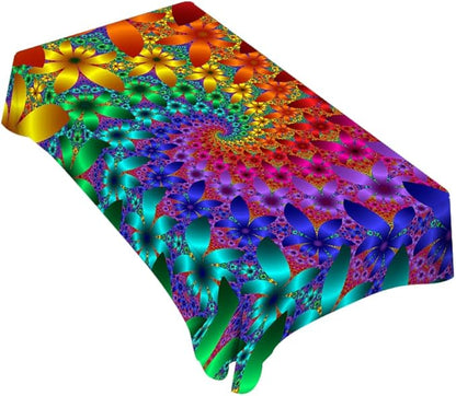 Tablecloth Tie Dye Table Cloth Rectangle Table 52 x 70 Inch Rainbow Spirals Flower Petals Kitchen Decorations for Home Dinner Party