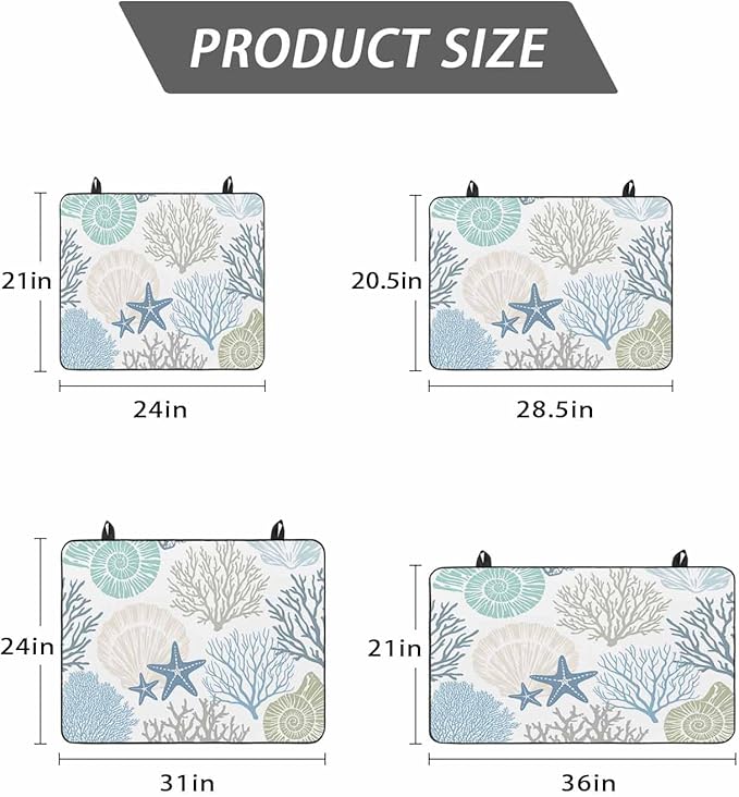 Stove Top Covers for Electric Stove 36x21 Inches, Coastal Coral HeatResistant Glass Cooktop Protector, Blue Nautical Starfish Ocean Shell Beach Ceramic Stovetop Countertop Covers Mat, Oven Cover