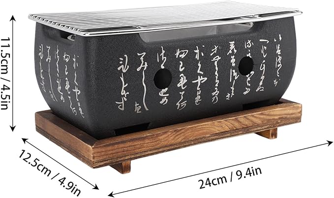 Fockety Japanese BBQ Grill, Charcoal Portable Barbecue Stove, Aluminum Alloy Hibachi Grill Charcoal Stove Yakitori Grill, Rectangle Calligraphy Quick Heating Wire Grill Base for