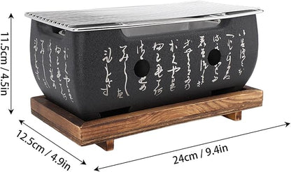 Fockety Japanese BBQ Grill, Charcoal Portable Barbecue Stove, Aluminum Alloy Hibachi Grill Charcoal Stove Yakitori Grill, Rectangle Calligraphy Quick Heating Wire Grill Base for