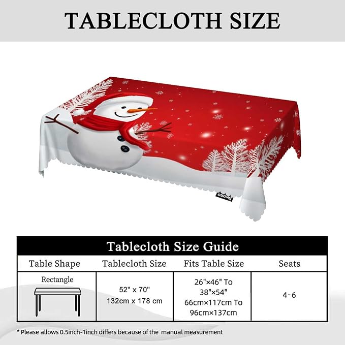 Swono Snowman Table Cloth Christmas Snowman Snowflake Winter Red Rectangle Tablecloth Picnic Tablecloth BBQ Table Cloths Polyester for Kitchen 50x72 Inch