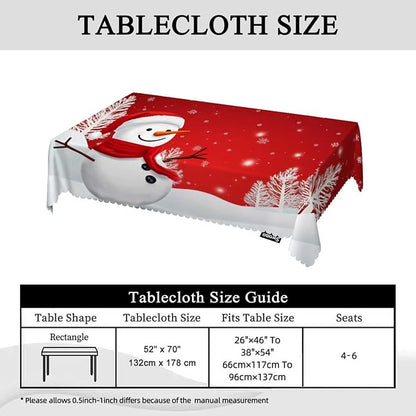 Swono Snowman Table Cloth Christmas Snowman Snowflake Winter Red Rectangle Tablecloth Picnic Tablecloth BBQ Table Cloths Polyester for Kitchen 50x72 Inch