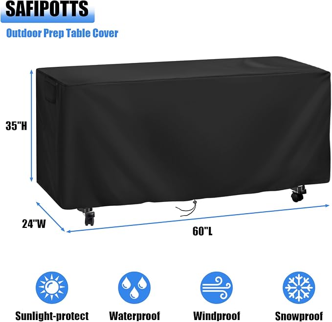 420D Outdoor Prep Table Cover 60 Inch,60''L x 24''W x 35''H,Black | Waterproof Patio Stainless Steel Table Cover, Workbench Covers Waterproof, Picnic BBQ Grill Cart Cover