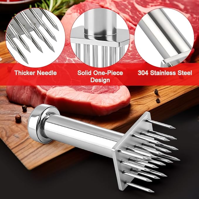 Meat Tenderizer Tool with 18 Sharp Needles, Stainless Steel Meat Tenderizer Mallet One-Piece Design, Easy Grip Meats Mallet Hammer for Tenderizing Chicken Beef Pork