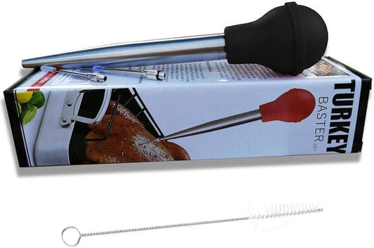 Turkey Baster for Cooking, Stainless Steel Turkey Baster Syringe with Cleaning Brush and Marinade Injector, Black