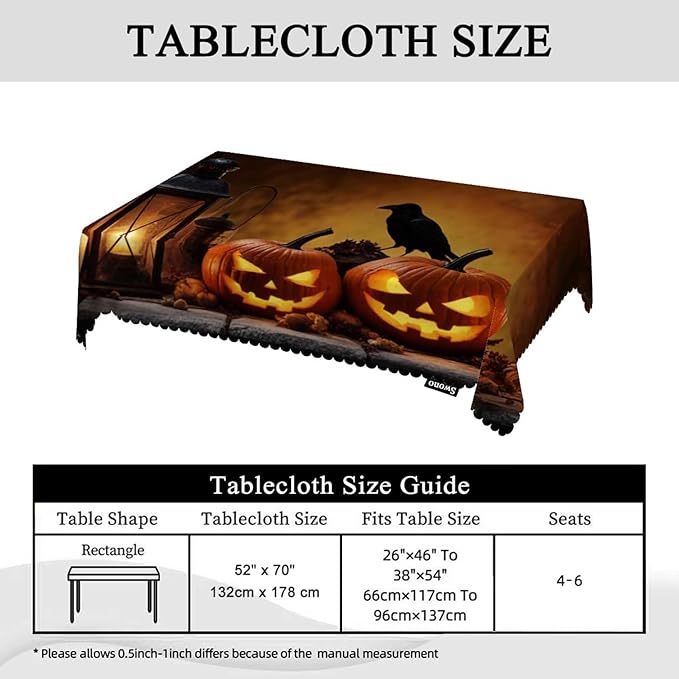 Swono Halloween Tablecloths Halloween Pumpkin Scary Bird Old Wooden Kitchen Dinning Tabletop Decoration, Polyester Table Cover for Indoor Outdoor 50x72 Inch Tablecloth