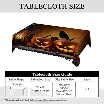 Swono Halloween Tablecloths Halloween Pumpkin Scary Bird Old Wooden Kitchen Dinning Tabletop Decoration, Polyester Table Cover for Indoor Outdoor 50x72 Inch Tablecloth