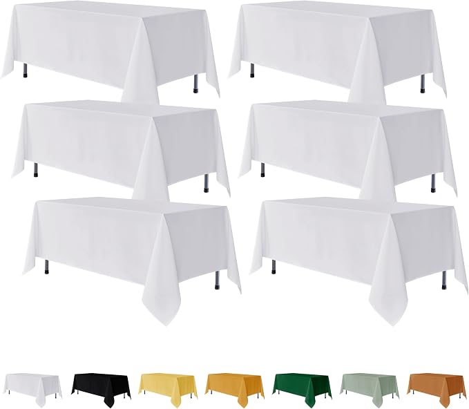 Fitable 6 Pack White Tablecloths for Rectangle Tables, 70 x 120 Inch | Wrinkle & Stain Resistant, Washable Polyester Fabric Cloth Cover, For Wedding, Party, Banquet, Formal Events