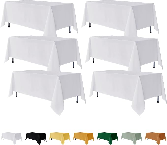 Fitable 6 Pack Rectangle Tablecloths, 70 x 108 Inch, Whitre | Wrinkle & Stain Resistant, Washable Polyester Fabric Cloth Cover, For Wedding, Party, Banquet, Formal Events