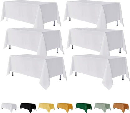 Fitable 6 Pack Rectangle Tablecloths, 70 x 108 Inch, Whitre | Wrinkle & Stain Resistant, Washable Polyester Fabric Cloth Cover, For Wedding, Party, Banquet, Formal Events