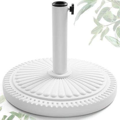 FRUITEAM 33-lbs Round Patio Umbrella Base Pre-Filled Umbrella Stand 17.7" Sun-Flower-Pattern Heavy Duty Market Umbrella Base Stand for Patio, Outdoor, Swimming Pool, White