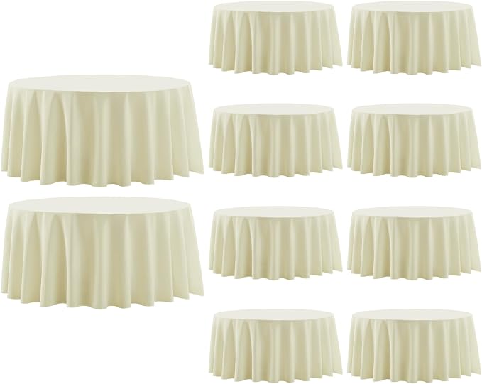 10 Pack Ivory Round Tablecloths 120 Inch for Dining Tables | Washable Decorative Linen Polyester Table Cover for Banquets Buffets Parties and Weddings