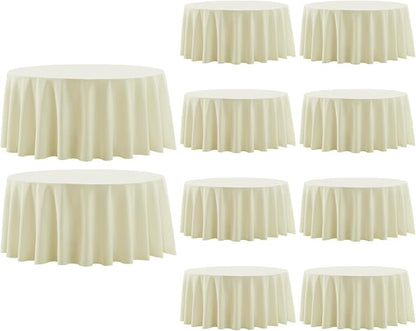 10 Pack Ivory Round Tablecloths 120 Inch for Dining Tables | Washable Decorative Linen Polyester Table Cover for Banquets Buffets Parties and Weddings