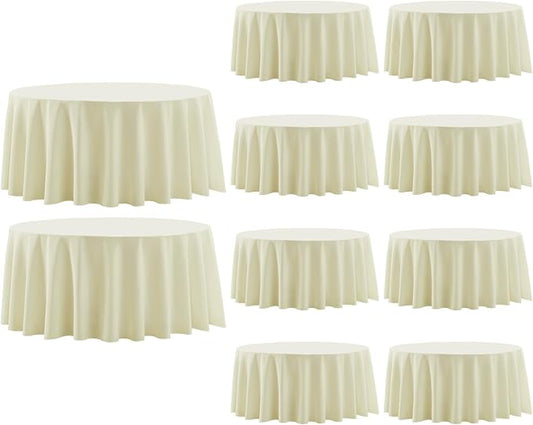 10 Pack Ivory Round Tablecloths 132 Inch for Dining Tables | Washable Decorative Linen Polyester Table Cover for Banquets Buffets Parties and Weddings