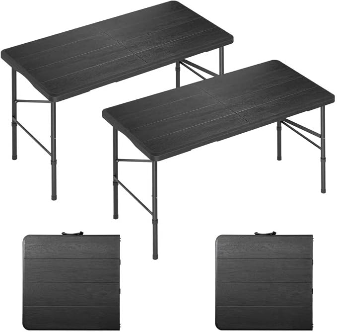 4 Ft Folding Table Wood Grain & 350lbs Weight Capacity 2 PC | Plastic Folding Table Heavy Duty Portable Table for Indoor & Outdoor Premium Solutions for Camping,Picnic,BBQ and Party