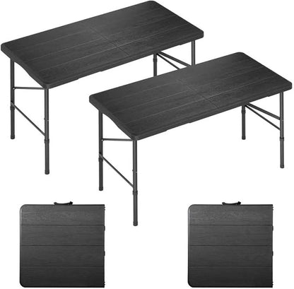 4 Ft Folding Table Wood Grain & 350lbs Weight Capacity 2 PC | Plastic Folding Table Heavy Duty Portable Table for Indoor & Outdoor Premium Solutions for Camping,Picnic,BBQ and Party