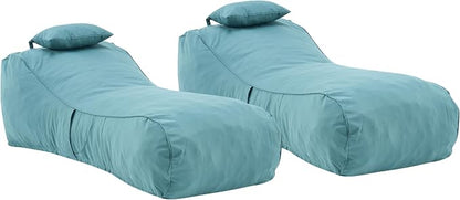 Christopher Knight Home Morton Outdoor Bean Bag Chair Set of 2, Fabric Bean Bag Chair for Adults and Kids, Indoor/Outdoor Sun Lounger with Headrest, Patio Chaise Lounge Chair Set of 2, Teal