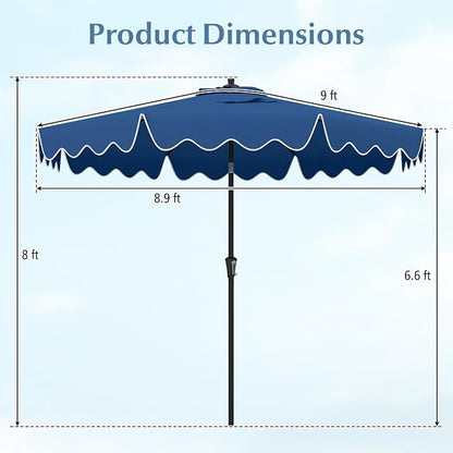 Tangkula 9Ft Patio Umbrella with Crank, 2-Tier Outdoor Umbrella with Push Button Tilt, Sun-Protective Canopy, 8 Ribs, Scalloped Patio Umbrella for Outdoor Beach Deck Pool Table (Blue)