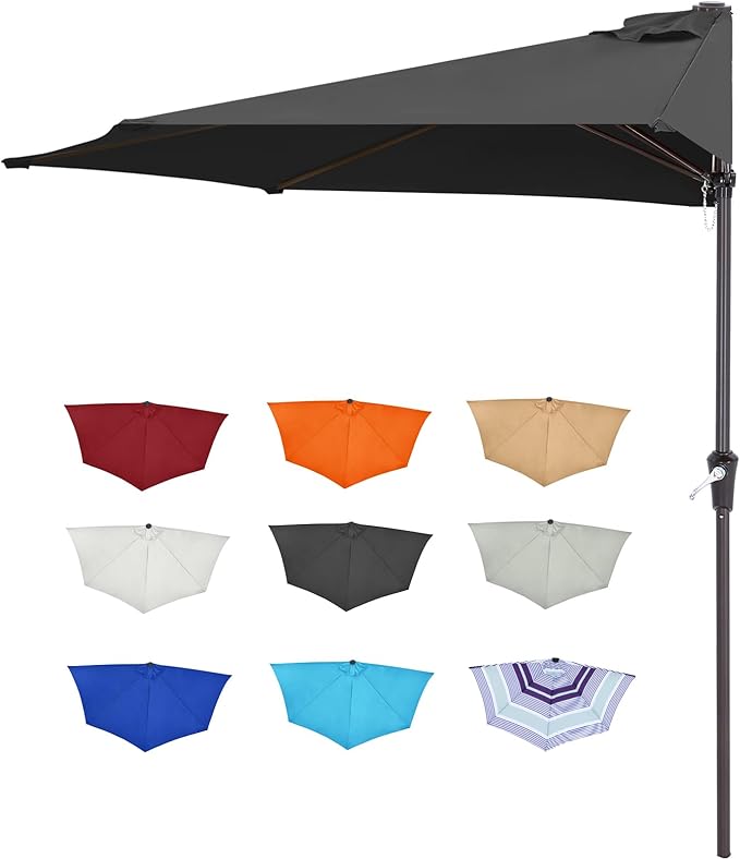 ABCCANOPY Patio Umbrella 9FT - Outdoor Half Umbrellas for Patio, Backyard, Garden, Deck (Dark Gray)
