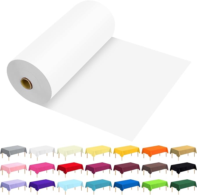 54 Inch X 300 Feet Plastic Table Cover Roll Premium Disposable Plastic Tablecloth for All Type/Shape Tables | Picnic, Party, Banquet, Birthdays, Weddings (White, 54 Inch X 300 Feet)