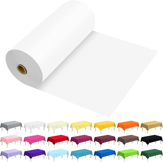 54 Inch X 300 Feet Plastic Table Cover Roll Premium Disposable Plastic Tablecloth for All Type/Shape Tables | Picnic, Party, Banquet, Birthdays, Weddings (White, 54 Inch X 300 Feet)