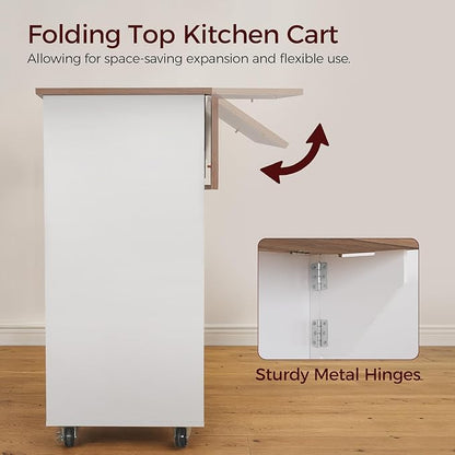 MAHANCRIS Kitchen Island on Wheels with Drop Leaf, Folding Countertop Kitchen Island Cart, Kitchen Island Table with Towel Rack, Drawer, for Kitchen, Dining Room, White and Walnut KIBZ12501