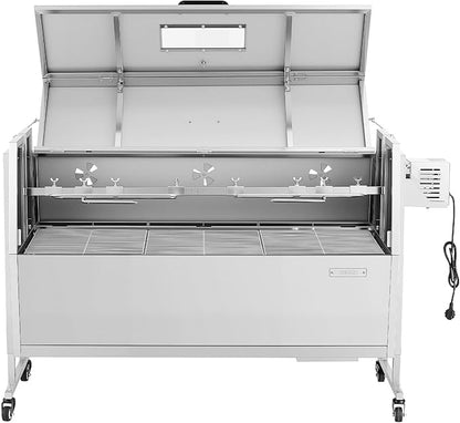VEVOR Rotisserie Grill, 46in BBQ Outdoor Pig & Lamb Spit Roaster, Charcoal Spit Roaster with 132 LBS Capacity, Wheels & 4-Level Height, Stainless Steel Rotisserie Grill Kit for Camping Outdoor Parties