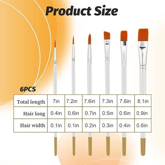 6-Piece Multifunction Nylon Brushes for Cake Decorating, Food Paint, Pastry, Basting, Cooking, Baking