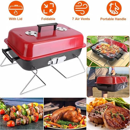 Portable Charcoal Grill, 19.7" Foldable BBQ Grill with Lid & Handle, 7 Air Vents, Compact Grill for Camping, Picnic, Backyard and Outdoor Cooking