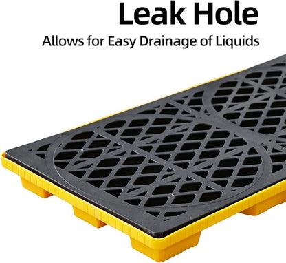 Drum Spill Containment Pallet | 2000Lbs Heavy-Duty Leakproof Tray with Forklift Pockets | 48"x24"x4" for Garage Basement Industrial Storage