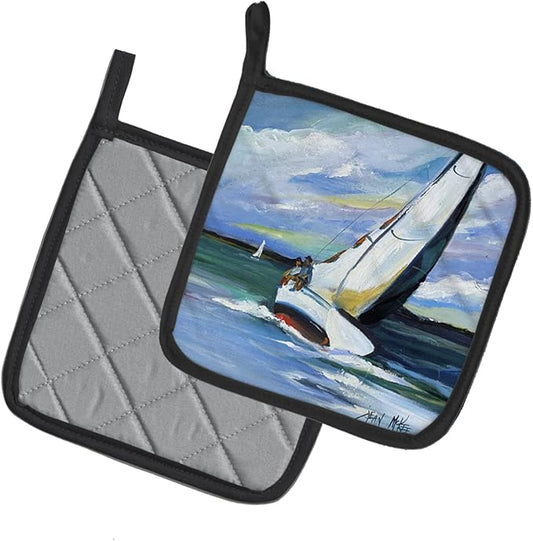Caroline's Treasures JMK1232PTHD Two and a Sailboat Pair of Pot Holders Kitchen Heat Resistant Pot Holders Sets Oven Hot Pads for Cooking Baking BBQ, 7 1/2 x 7 1/2