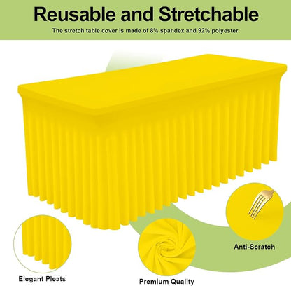 Smiry Spandex Elastic Fitted Table Cloth Skirt for 8FT Rectangle Table | Stretch Washable Table Cloth, Banquet Table Cover for Wedding, Party, Indoor & Trade Shows, (Yellow, 96Lx30Wx30H)