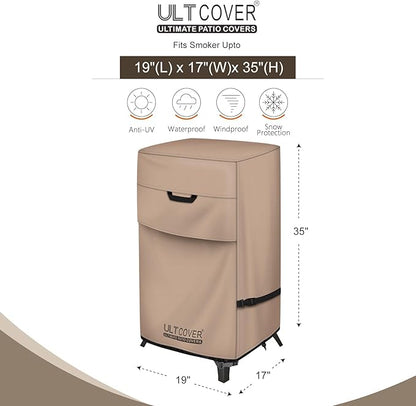 ULTCOVER Waterproof Vertical Electric Smoker Cover 30 inch for Most Square Gas Propane BBQ Smokers Size Upto 19W x 17D x 35H inch