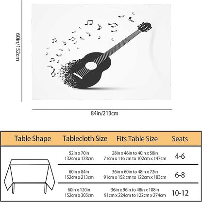 TKS MITLAN Black Guitar with Notes Tablecloth 60x84 Inch Rectangular Classical Music Melody Modern Rock Oblong Table Cloth Kitchen Table Decorations for Home Dinner Party