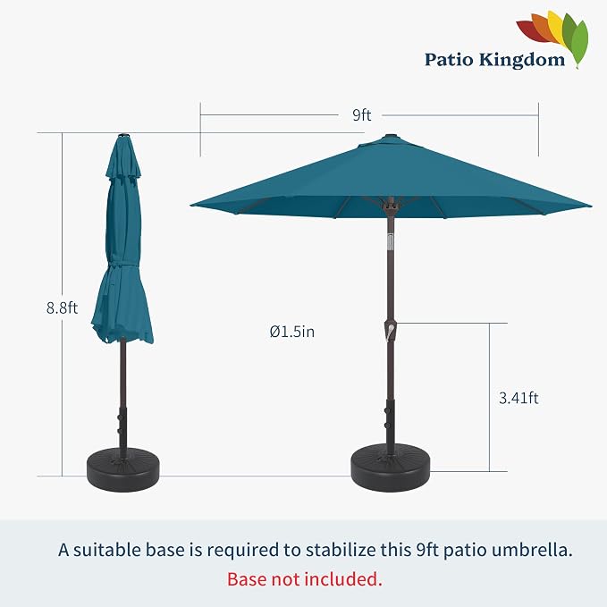 9FT Patio Umbrella Outdoor Table Umbrella w/Push Button Tilt and Crank, 8 Sturdy Ribs, UV Resistant Waterproof Market Umbrella for Pool, Deck, Backyard, Garden, Lake Blue