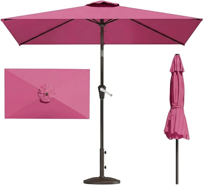 6.5' x 10' Rectangular Patio Umbrella Large Outdoor Market Umbrella w/UV Protection, Push Button Tilt and Crank Lift, Rectangle Table Umbrella for Garden, Deck, Pool, Patio, Rose Pink