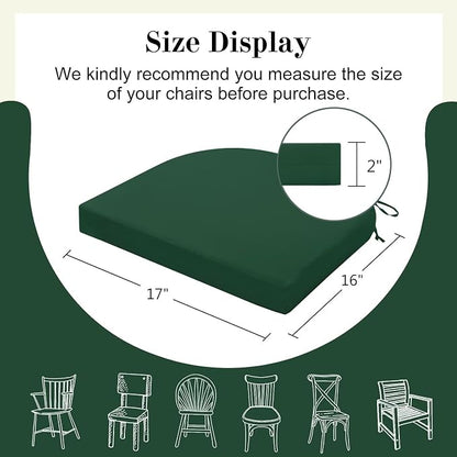 Cozyide Outdoor Chair Cushions, Waterproof Patio Seat Cushions with Adjustable Straps, Round Corner Patio Chair Cushions for Garden, Dark Green, 17x16x2 Inch (Pack of 4)