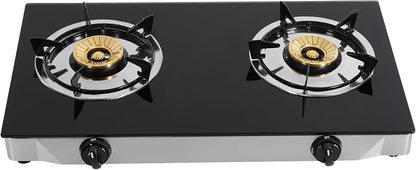 Gas Stove with 2 Burners, Portable Gas Stove with Independent Control, 2 Burners Gas Stove, Portable Tempered Glass Camping Burner, Countertop Gas Stove for Kitchen, Home and Commercial Use