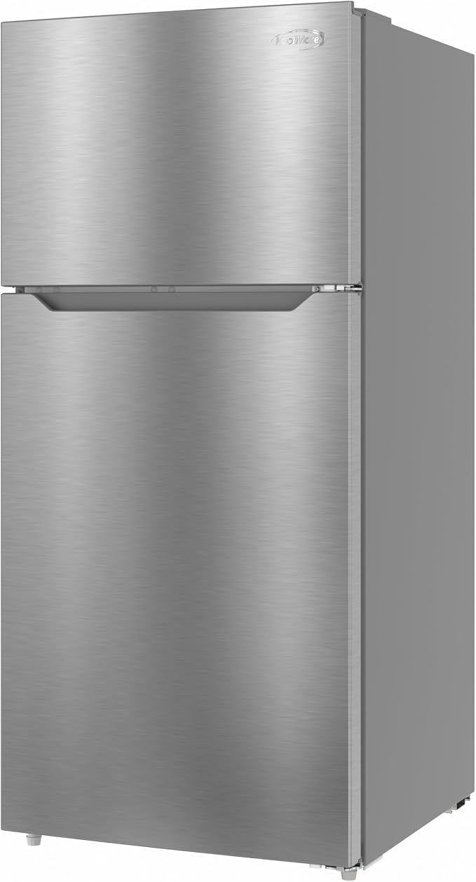 KoolMore 28 Inch 14 Cu Ft Top Freezer Refrigerator, Stainless Steel, Freestanding Full Size Fridge Freezer for Home Kitchen or Garage