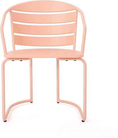 Christopher Knight Home Adley Outdoor Bistro Set, 3-Piece Bistro Table and Chair Set of 2, Patio Furniture Set with Iron Frame, Bistro Dining for Poolside Garden Cafeteria, Matte Coral