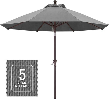 MASTERCANOPY 9ft Olefin 5-Year-Non-Fading Patio Umbrella Medium Grey | UV/Water/Fade-Resistant Canopy, Vented Top, 8 Fiberglass Ribs – Ideal For Deck, Yard, Market