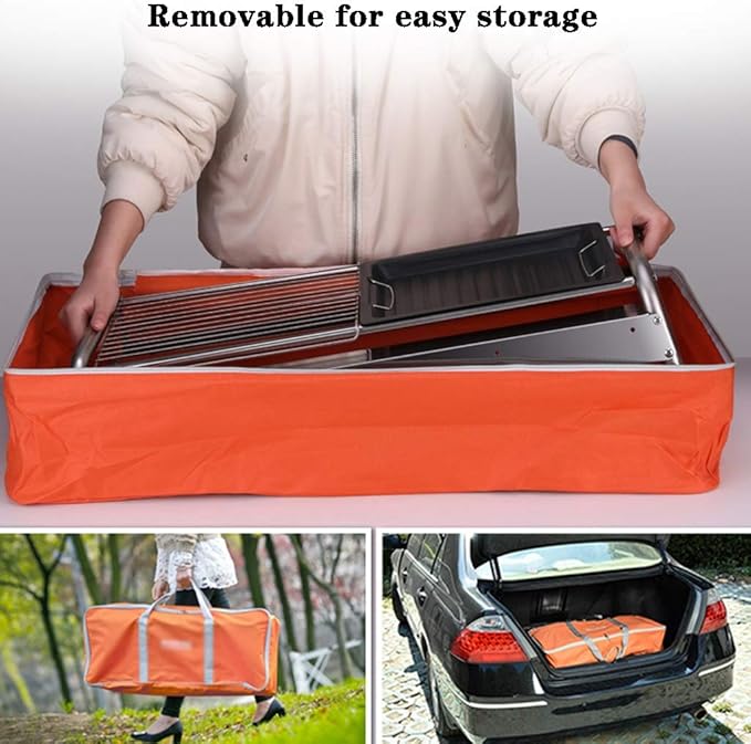 Barbecue Grill Charcoal,Outdoor Portable Stainless Steel Charcoal Grill, Home Barbecue Cooking Tools, with Hanging Basket, Storage Rack (Color : Silver, Size : 67 * 30 * 81cm)