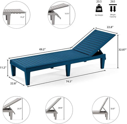 Nestl Sun Tanning Chair - Blue Chaise Lounge Chair Outdoor, Lightweight Pool Lounge Chairs, Adjustable 5-Position Reclining Lawn Chair, Waterproof Beach Outdoor Lounge Chairs