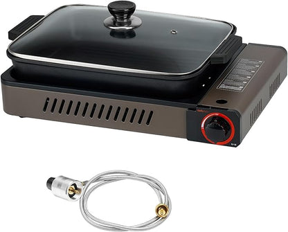 Portable Propane Gas Stove with Grill Pan and Lid | Butane Camping Stove Instant Ignition for Patio Backyard Home Cooking Camping RV Tailgating Emergency Use, GS349
