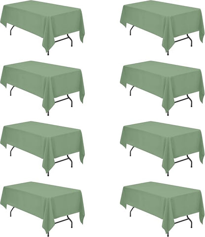 BRILLMAX 8 Pack Sage Green Tablecloths 60x102 Inch for 6ft Rectangle Tables | 150 GSM Polyester Fabric, 15" Standard Drop, Water, Stain & Wrinkle Resistant Cloth Cover for Wedding Reception Banquet Party