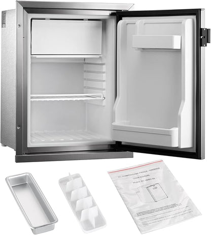12 Volt RV Refrigerator Built-in Fridge Compressor Refrigerator Mini Fridge with Freezer for Apartment Office Boat Yacht RV Caravan (Silver Stainless Steels, 40L)