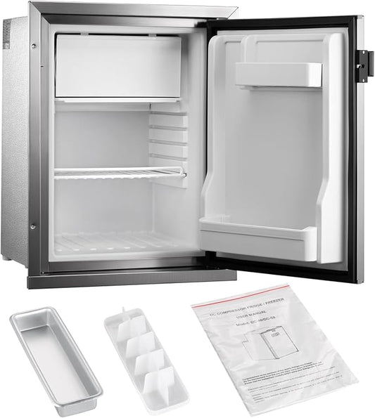 12 Volt RV Refrigerator Built-in Fridge Compressor Refrigerator Mini Fridge with Freezer for Apartment Office Boat Yacht RV Caravan (Silver Stainless Steels, 40L)