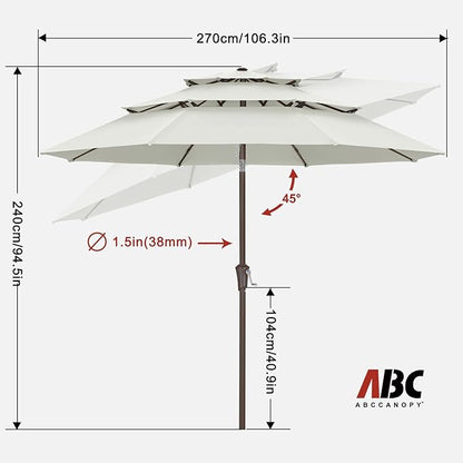 ABCCANOPY 9Ft 3 Tiers Market Umbrella, Outdoor Table Umbrella for Patio, Deck, Backyard (Light Beige)