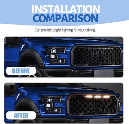 3PCS Car Grille Lights, Bright LED Vehicle Front Grille Trim DRL Lamps with Wiring Harness, Waterproof Auto Exterior Grid Bumper Running Light, Compatible with F150 F250 F350 (Black/White)